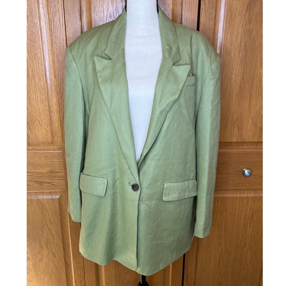 Topshop Relaxed Oversized Single Breasted Blazer in Sage Size 10